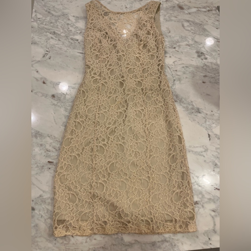 Lace cocktail dress. Illusion neckline. V neck back. Like new.
